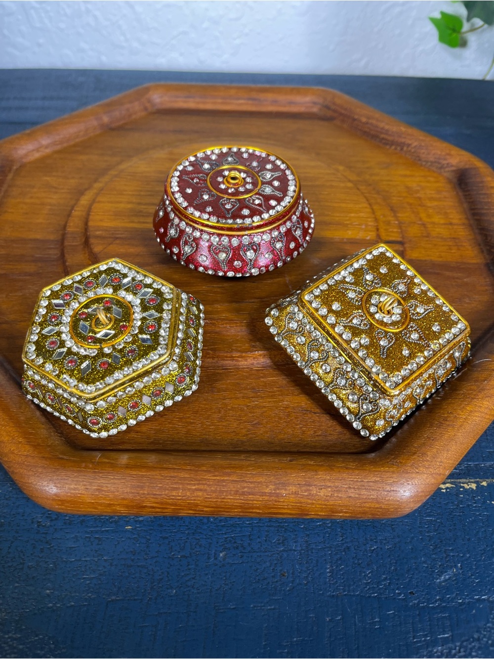Vintage Ornate Trinket Boxes Set or Lot of 3